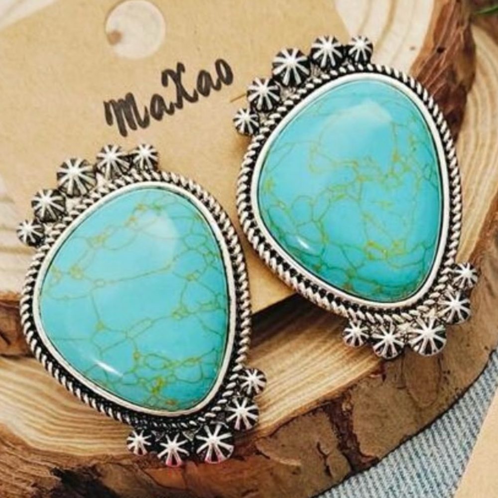 Turquoise And Silver Stud Earrings